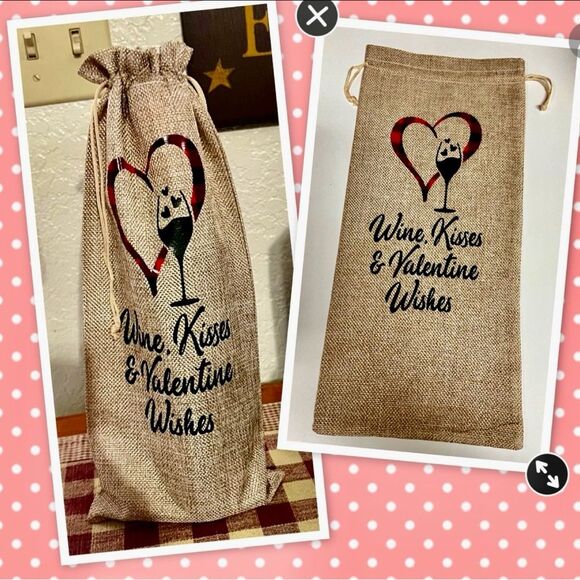 Valentines Burlap Wine Gift Bag - Picture 1 of 2